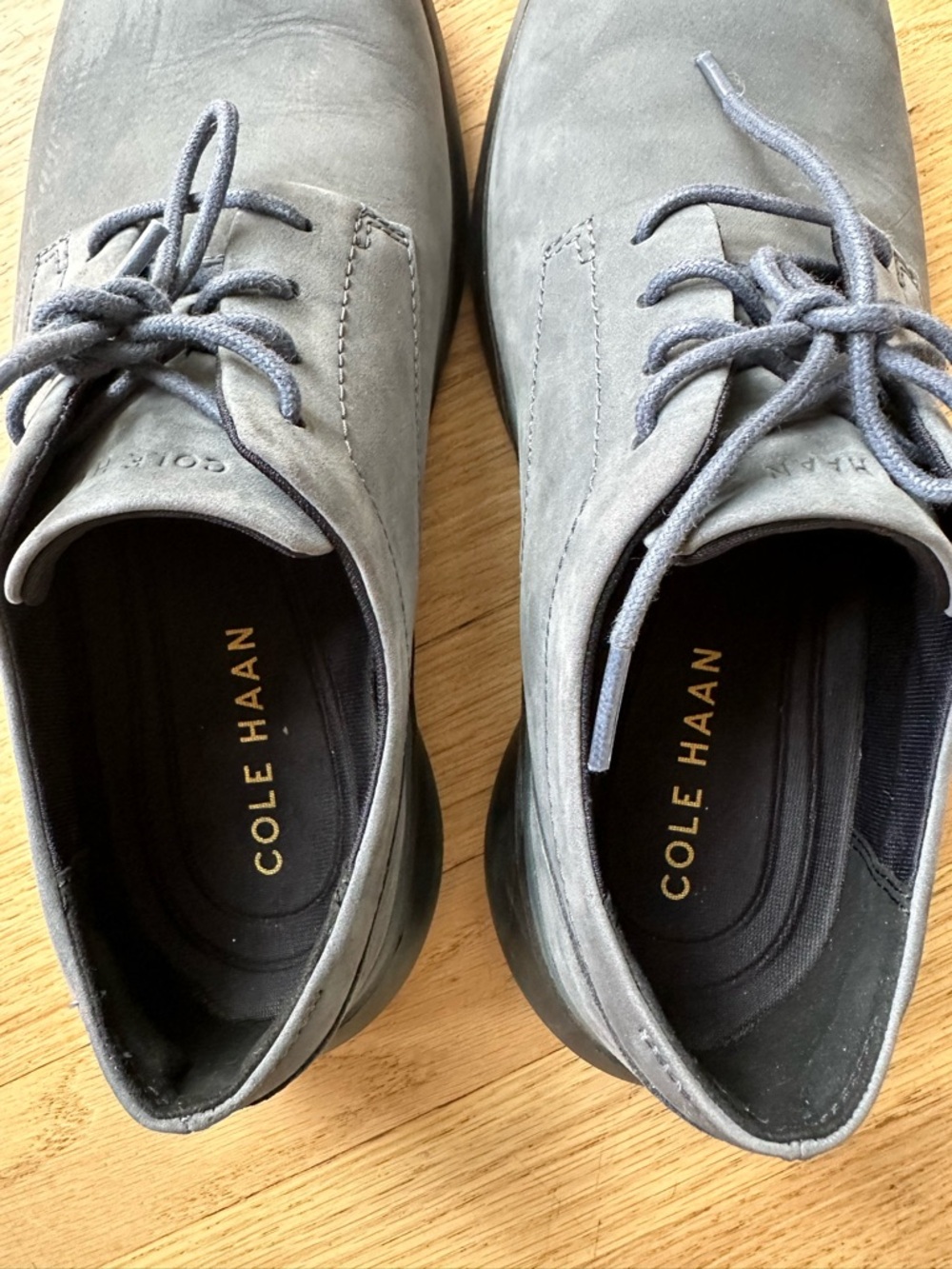 Cole Haan Mens Gray Suede Derby Lace-Up Shoes